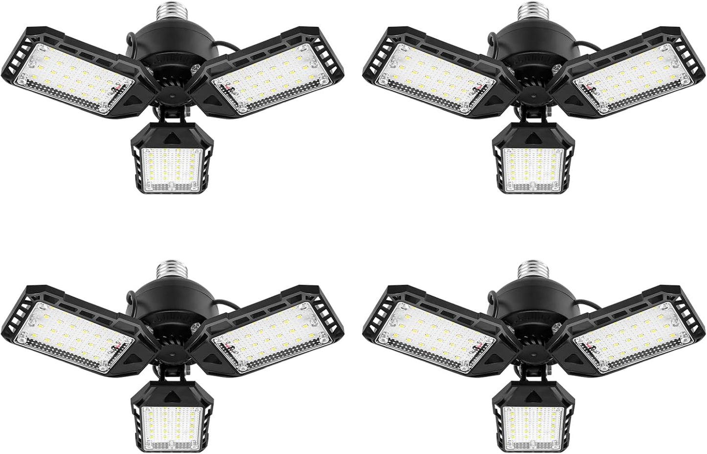 LED Garage Lights Bulb 4 Pack -80W, 8000LM 6500K Led Shop Light with 3 Deformable Panels, Basement Barn Light Garage Ceiling Lights, E26/E27 for Garage, Warehouse, Shop, Basement