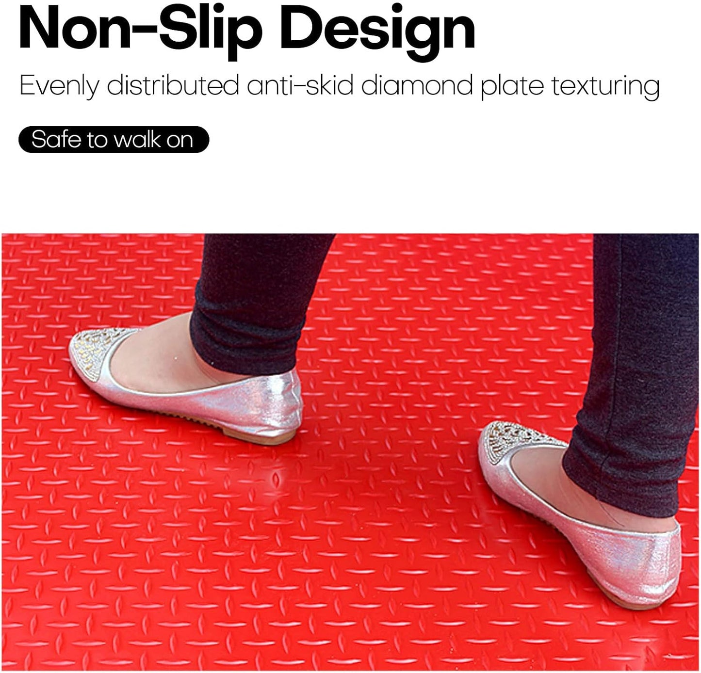 Boshen 5Ft x 12Ft Garage Floor Mat 2.5mm Thickened Rubber Flooring Roll 60sqft Diamond Plate PVC Rubber Trailer Mat Non-Slip Floor Protector Mat for Garage Warehouse Basement Trailer - Red