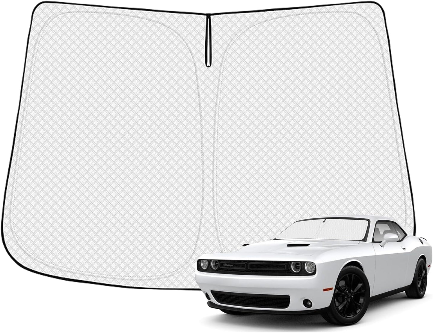 Windshield Sun Shade for 2015-2025 Dodge Challenger Accessories Thicken 6-Layer Front Window Sunshade Cover Sun Visor Protector Foldable Block UV Rays Keep Vehicle Cool