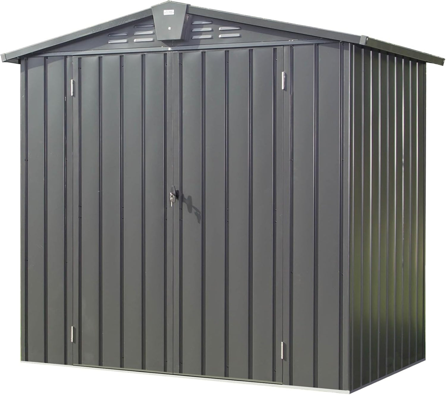 IKERY Galvanized Steel Storage Shed 6.5' x 4.2' with Lockable Door - Metal Garden Shed for Bikes, Tools, Lawn Mowers, Trash Cans - Backyard & Patio - Dark Gray