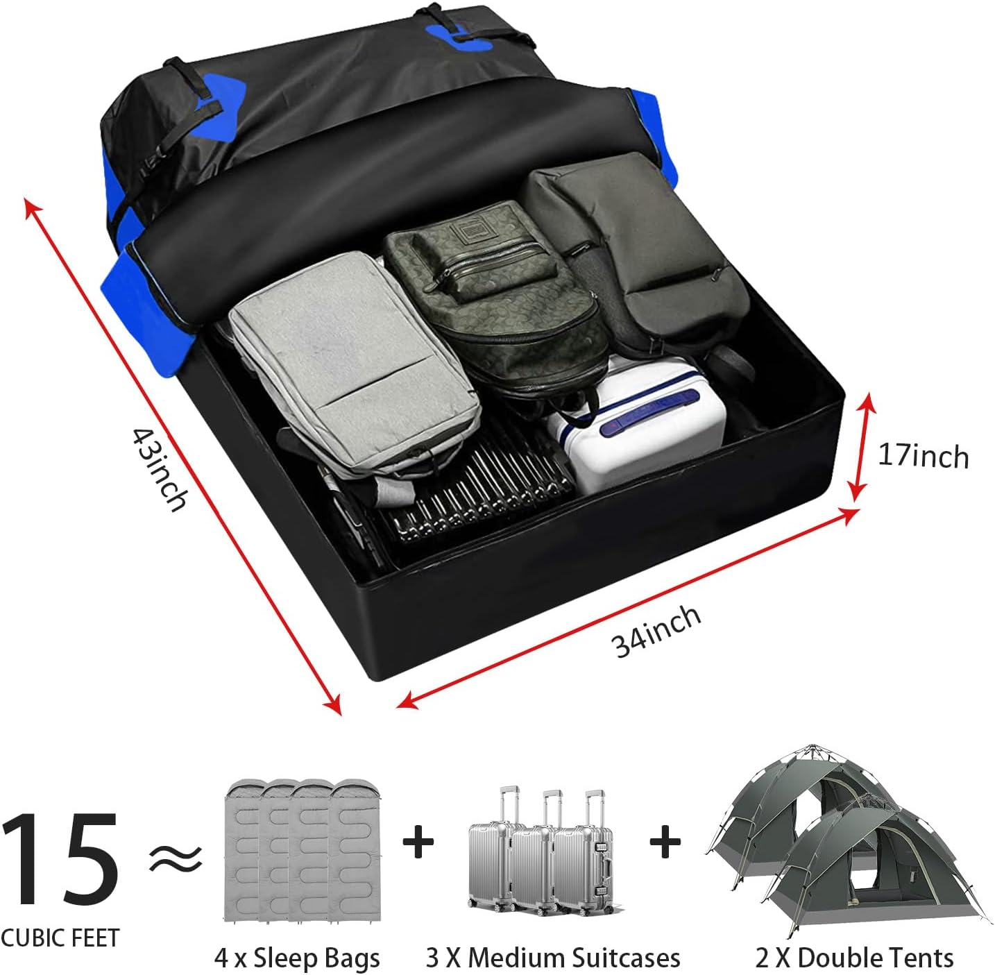 FORWODE Roof Rack Carrier Basket, 64" x 39" Rooftop Cargo Carrier with 250 lbs Capacity, Rust-Proof Steel Heavy Duty Car Top Luggage Basket with Waterproof Cargo Bag for SUV Truck Cars