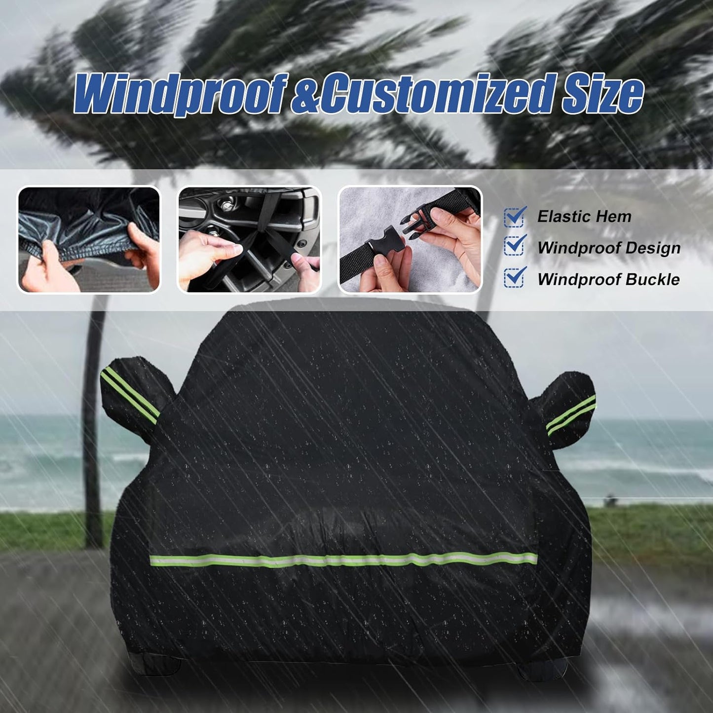 Waterproof Car Covers for 2007-2023 Chevrolet Tahoe/Cadillac Escalade/GMC Yukon(Black) 210T Custom 6 Layers Heavy Duty Waterproof All Weather Protection Outdoor