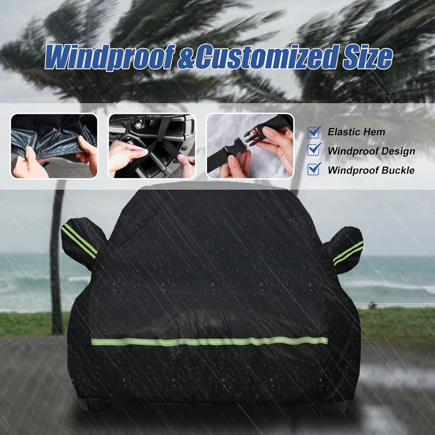 Waterproof Car Covers for 2021-2023 Hyundai Santa Cruz (Black) 210T Custom Outdoor Storm Hood