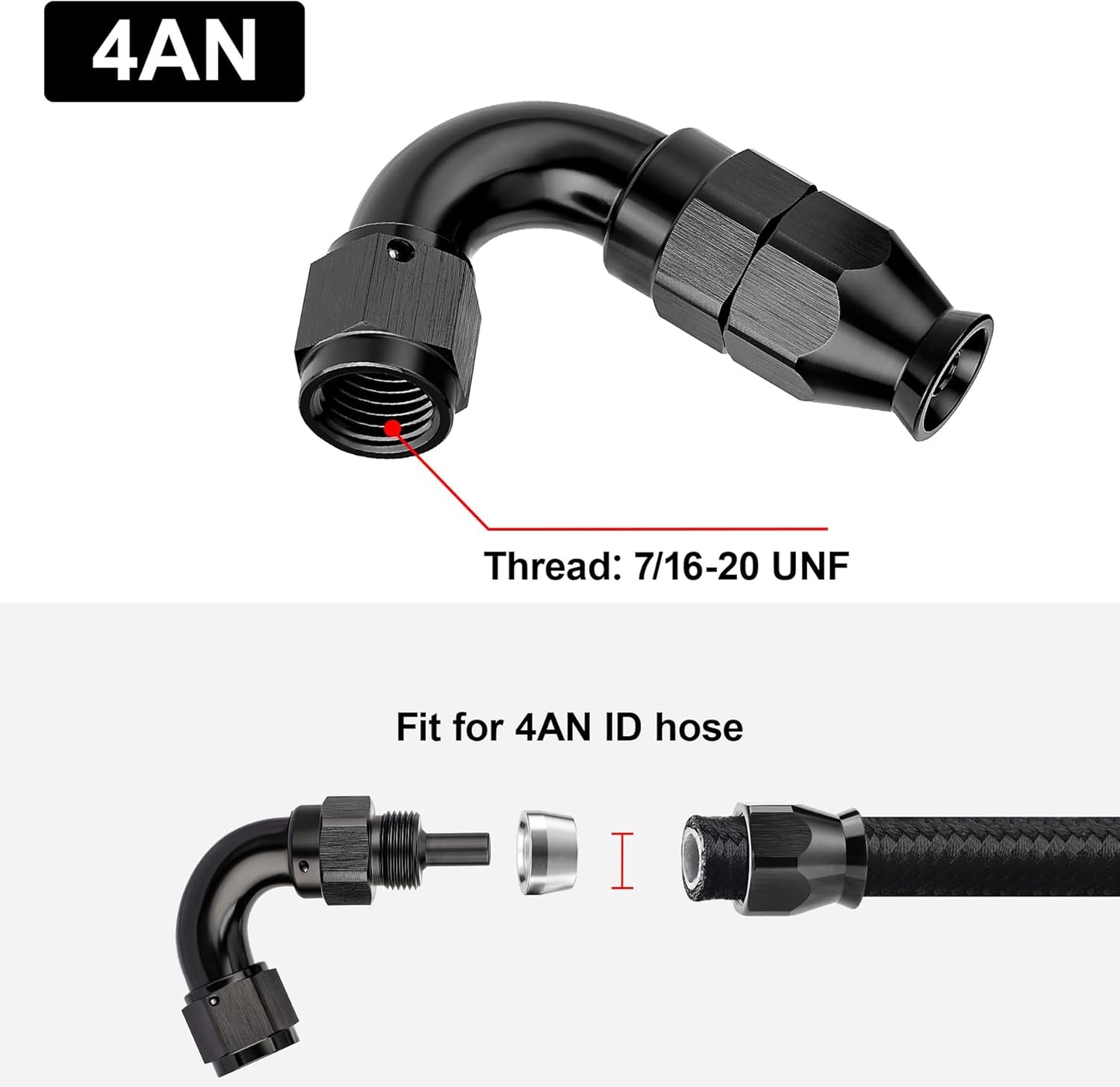 EVIL ENERGY 4AN 120 Degree PTFE One Piece Full Flow End Hose Fitting Aluminum Black