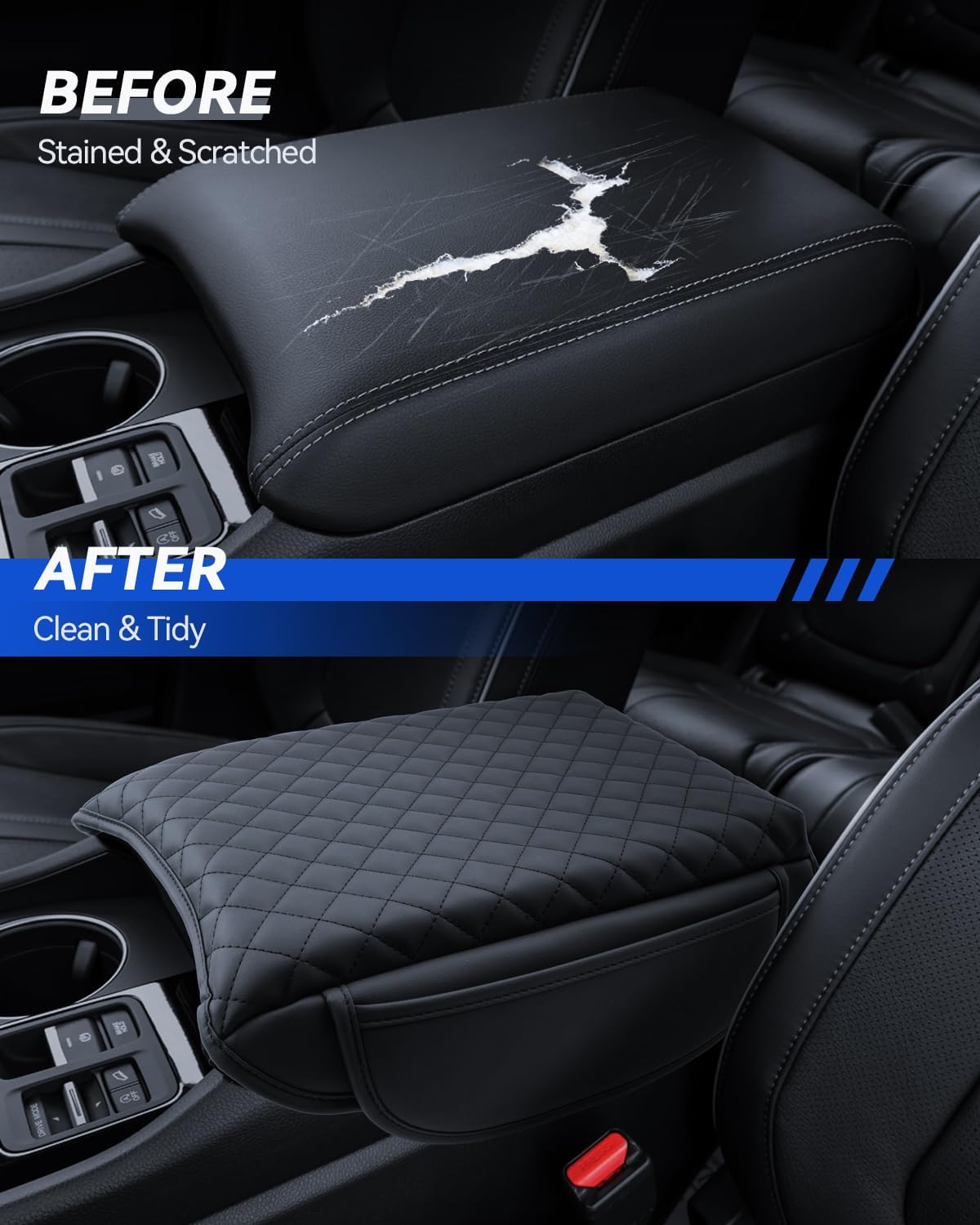 Armrest Cover for 2023-2025 Honda Pilot& 2024-2026 Passport& 2024 2025 Ridgeline Accessories Center Console Middle Lid Pad Protector for Car Elbow Rest-Thickened with Side Pockets Padded