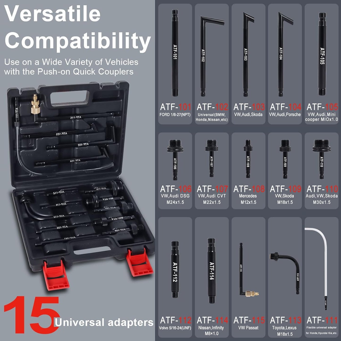 Transmission Fluid Pump Pneumatic Extractor and Dispenser Tool Kit, 8L ATF Fill and Evacuator Oil Can Set with 15PCS ATF Adapters 3PCS 1M Transmission Oil Hose for Garage and Shop Fluid Transfer
