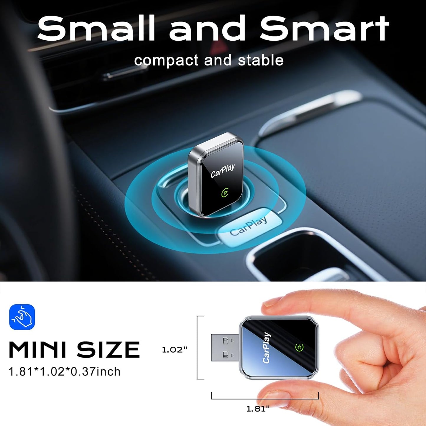 CarPlay Wireless Adapter for iPhone & Android Auto,Plug and Play Mini Size 2 in 1 Apple Wireless CarPlay Adapter,Easy Setup Fit Android & iOS 10+,Extension Cable USB & USB-A/Type-C,Stable Control
