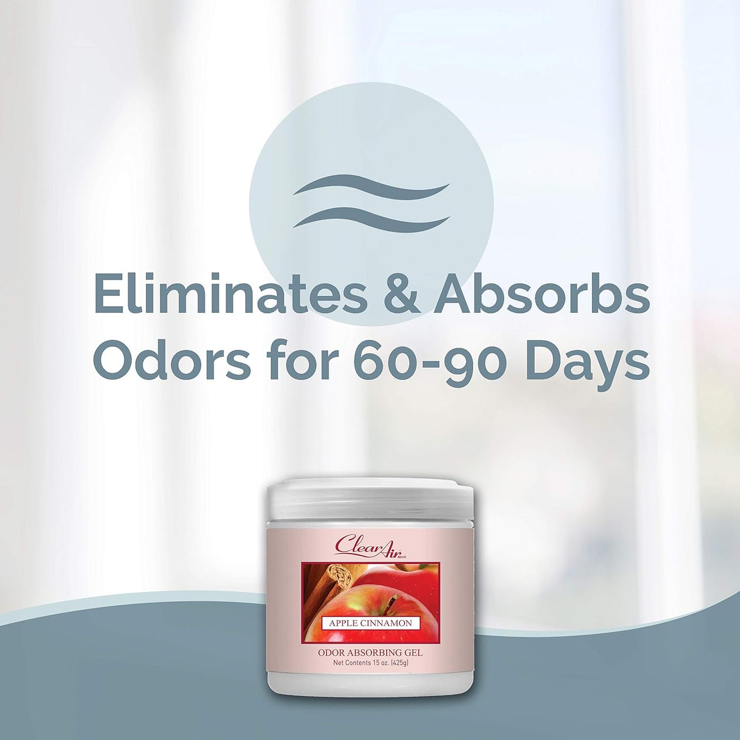 Clear Air Odor Absorber Gel - 15 oz, Pack of 2 - Air Freshener Absorbs and Eliminates Odors in Bathrooms, Cars, Boats, RVs and Pet Areas - Made with Essential Oils - Apple Cinnamon Scent