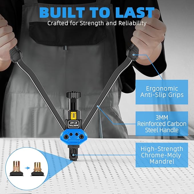 AKKTOL Rivet Nut Tool kit, 16" Rivnut Tool Kit with 15 Metric and SAE Mandrels, 125-PCS Rivet Nut Assortment Kit, Rugged Carrying Case, Ideal for Sheet Metal & Automotive Work