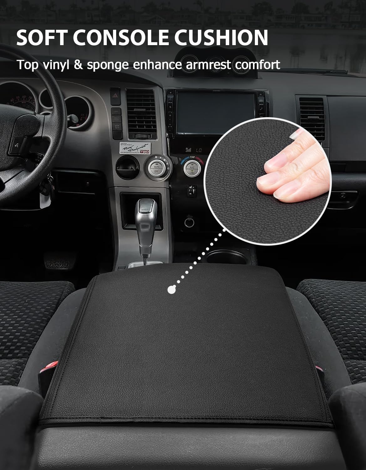 Center Console Cover for Toyota Tundra Accessories 2007-2013 & Toyota Sequoia 2008-2022, Vinyl Leather Car Armrest Protector, Anti-Scratch, Black