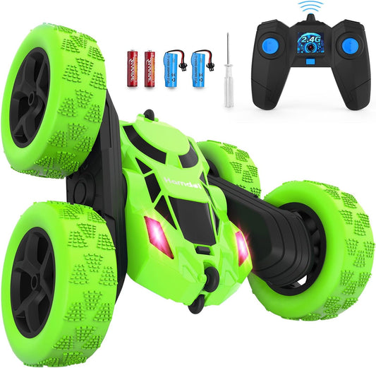 Remote Control Car, Double Sided 360°Rotating 4WD RC Cars with Headlights 2.4GHz Electric Race Stunt Toy Car Rechargeable Toy Cars for Boys Girls Birthday (Green)