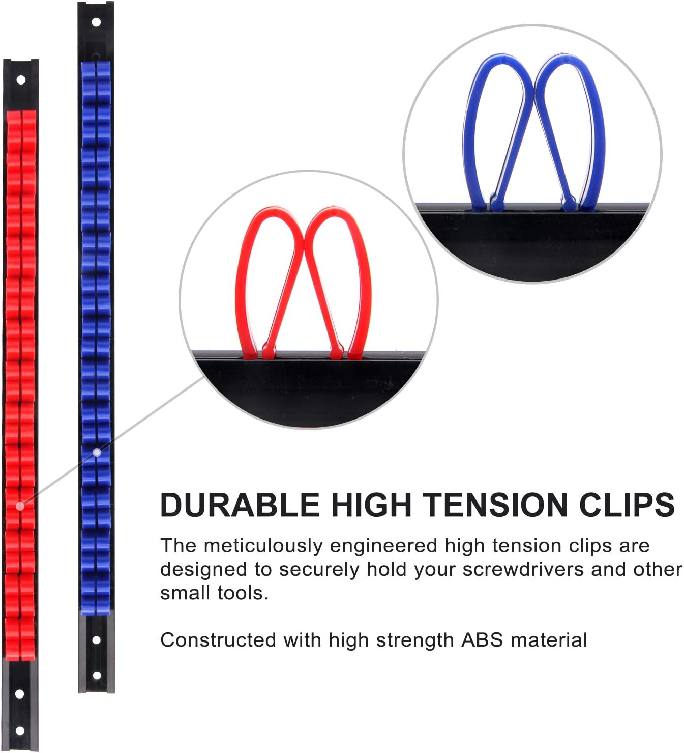 CASOMAN 4 pcs Screwdriver Organizer and Wrench Organizer, Hand Tool Holder, Plastic Rail Wrench Hanger with Clips