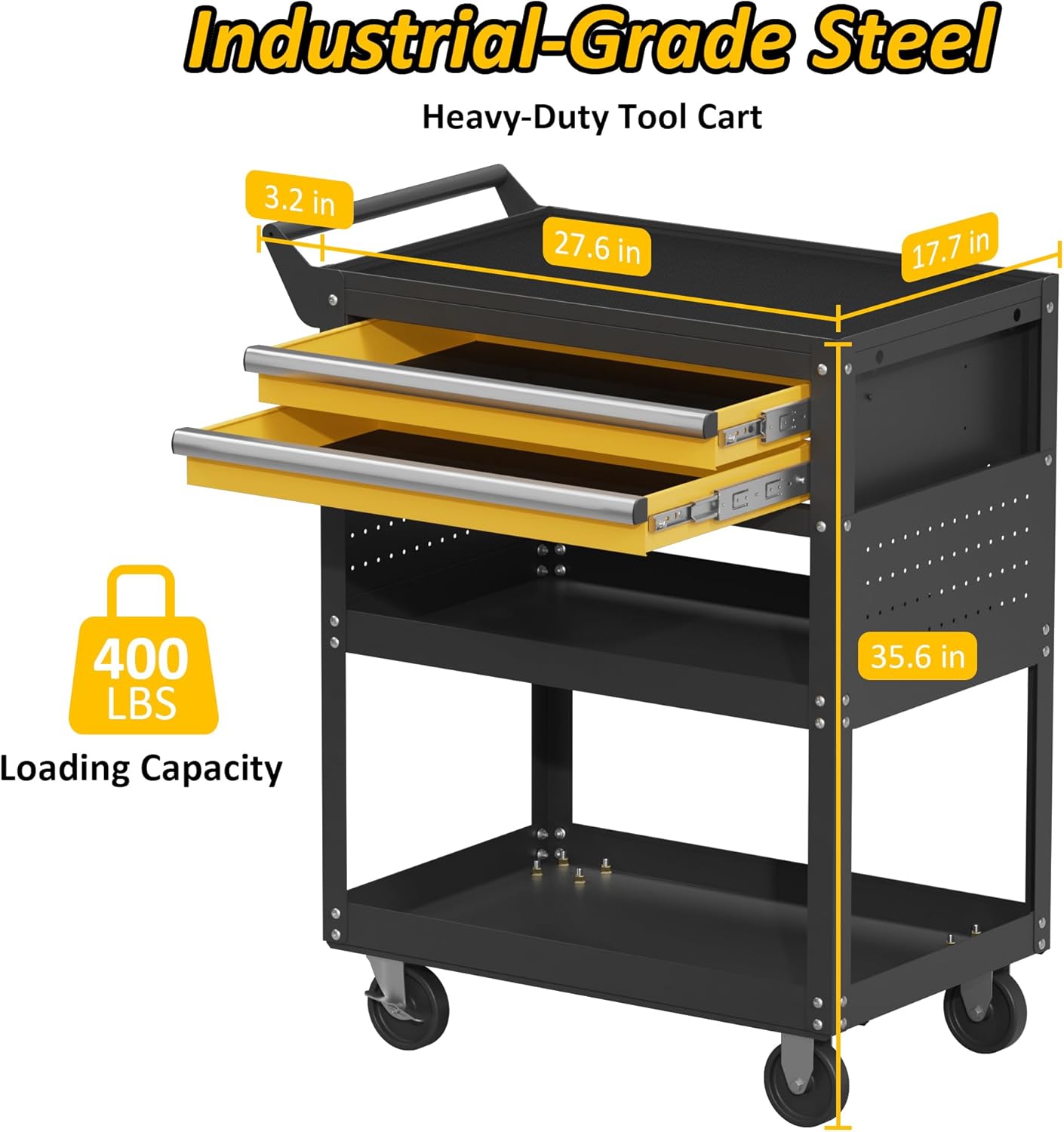 5-Tier Rolling Tool Cart on Wheels, Tool Storage Organizer for Mechanic, Heavy Duty Utility Cart with Drawers, Pegboards, Locking System, Suitable for Garage, Workshop, Warehouse