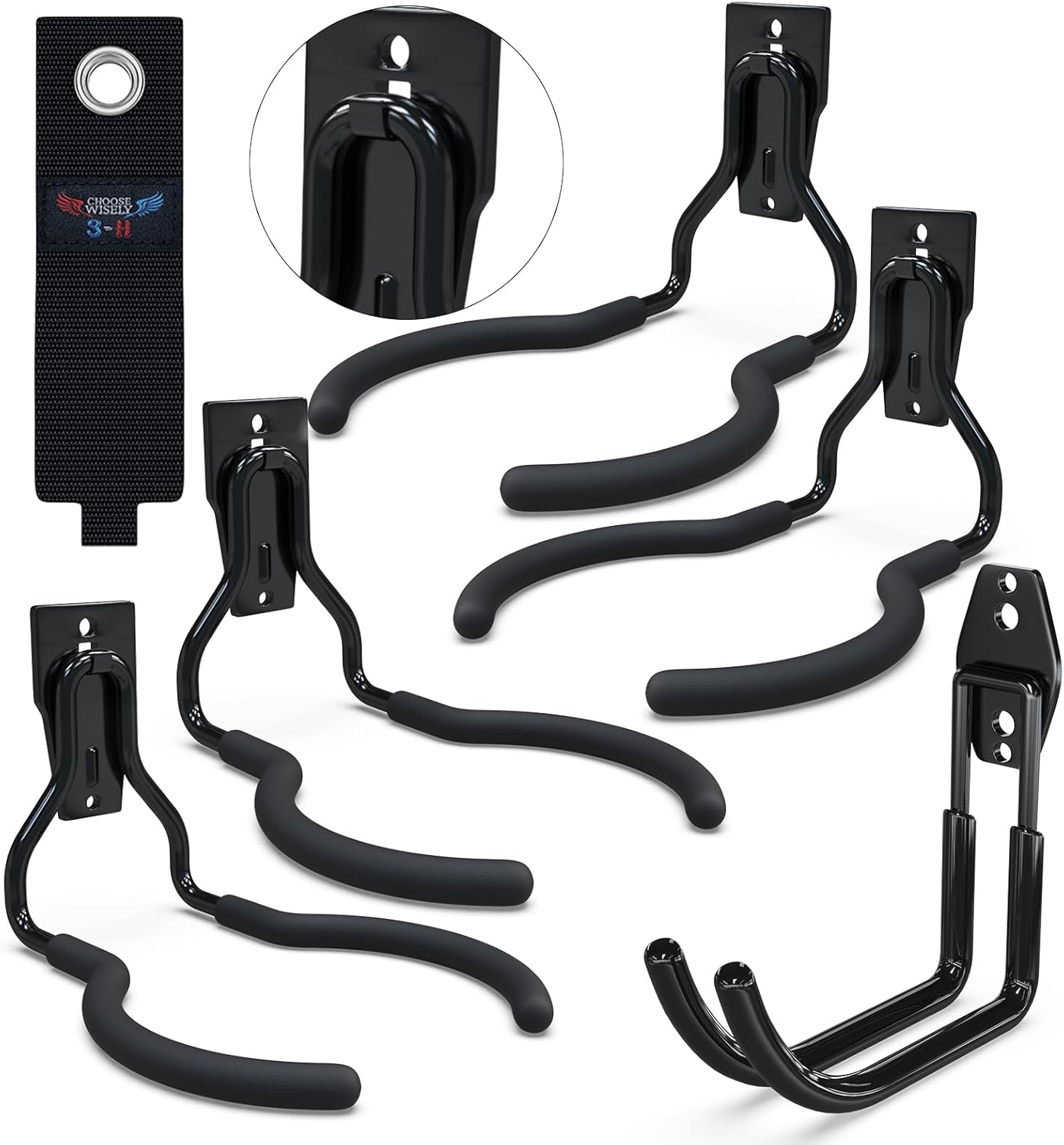 3-H Weed Eater Hanger 4 Pack,1 Garden Hose Holder,1 Extension Strap,Utility Weedeater Rack,Tool Hangers for Organizing and Hanging Weed Wacker,Leaf Blower,String Trimmer in Garden