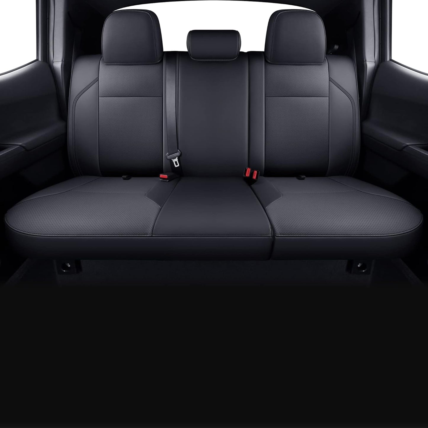 LUCKYMAN CLUB Rear Seat Covers Custom Fit for 2016-2023 Tacoma Crew Cab with Faux Leather (Black Rear)