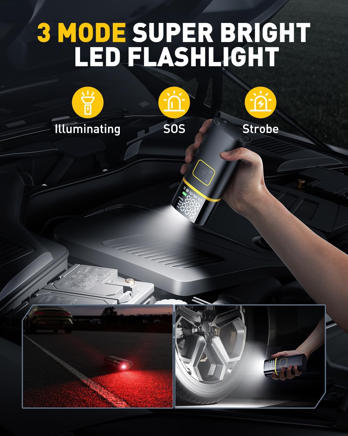 AUXITO Tire Inflator Portable Air Compressor - 150PSI 1Min Fast Inflate Air Pump for Car Tires with Tire Pressure Gauge, LED Flashlight, Portable Tire Inflatores for Car, Sedan, Motorcycle, Bike, Ball