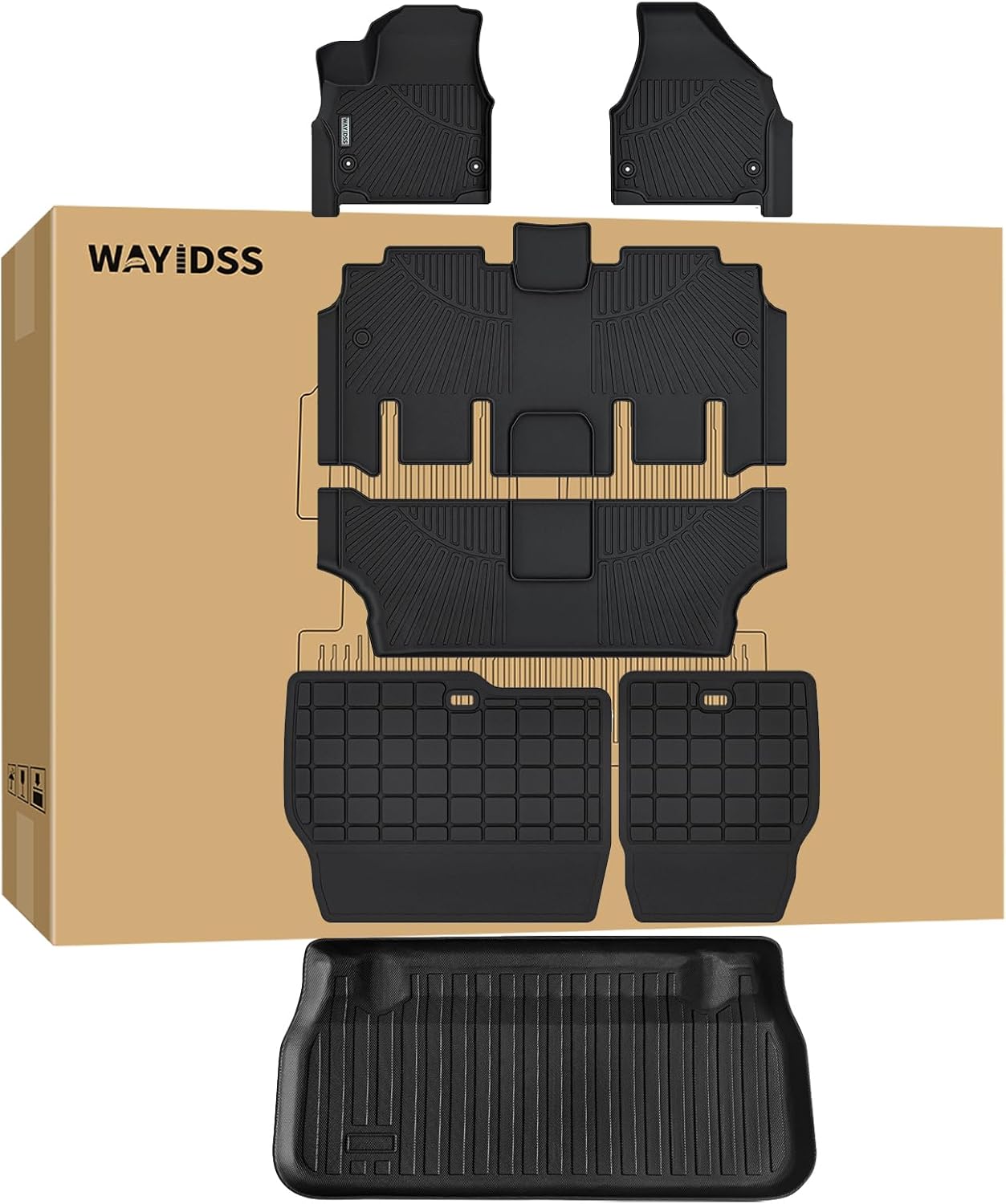 Floor mat for 2017-2024 2025 Chrysler Pacifica Gas Touring Models(Non Hybrid & Non Pinnacle Model) Cargo Mat with Backrest Protection, TPE All Weather Car Floor Liners Cargo Liners Accessories-Black