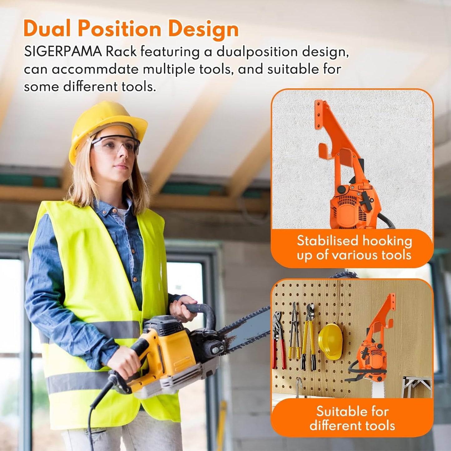 Chainsaw Hanger,2pcs Ideal for Adult Garage Tool Organizer. This Chainsaw Accessory Rust Proof Alloy Steel Construction with Powder Coating, Perfect Wall Mount Solution for Your Chainsaw.(orange)