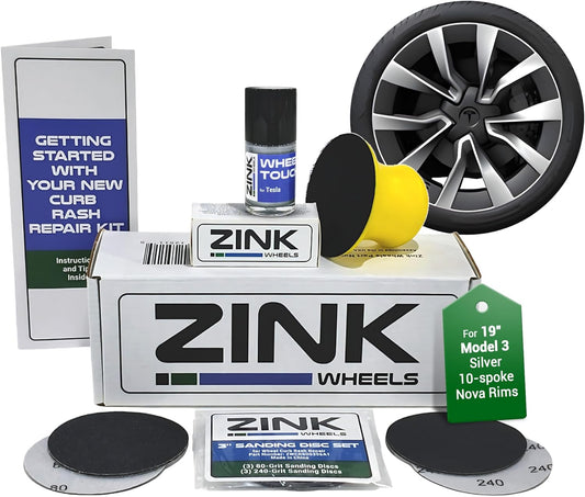 Premium Tesla Wheel Curb Rash Repair Kit for Model 3 19-inch Silver Nova Rims - DIY Kit with Color-matched Touch Up Paint - Made in USA