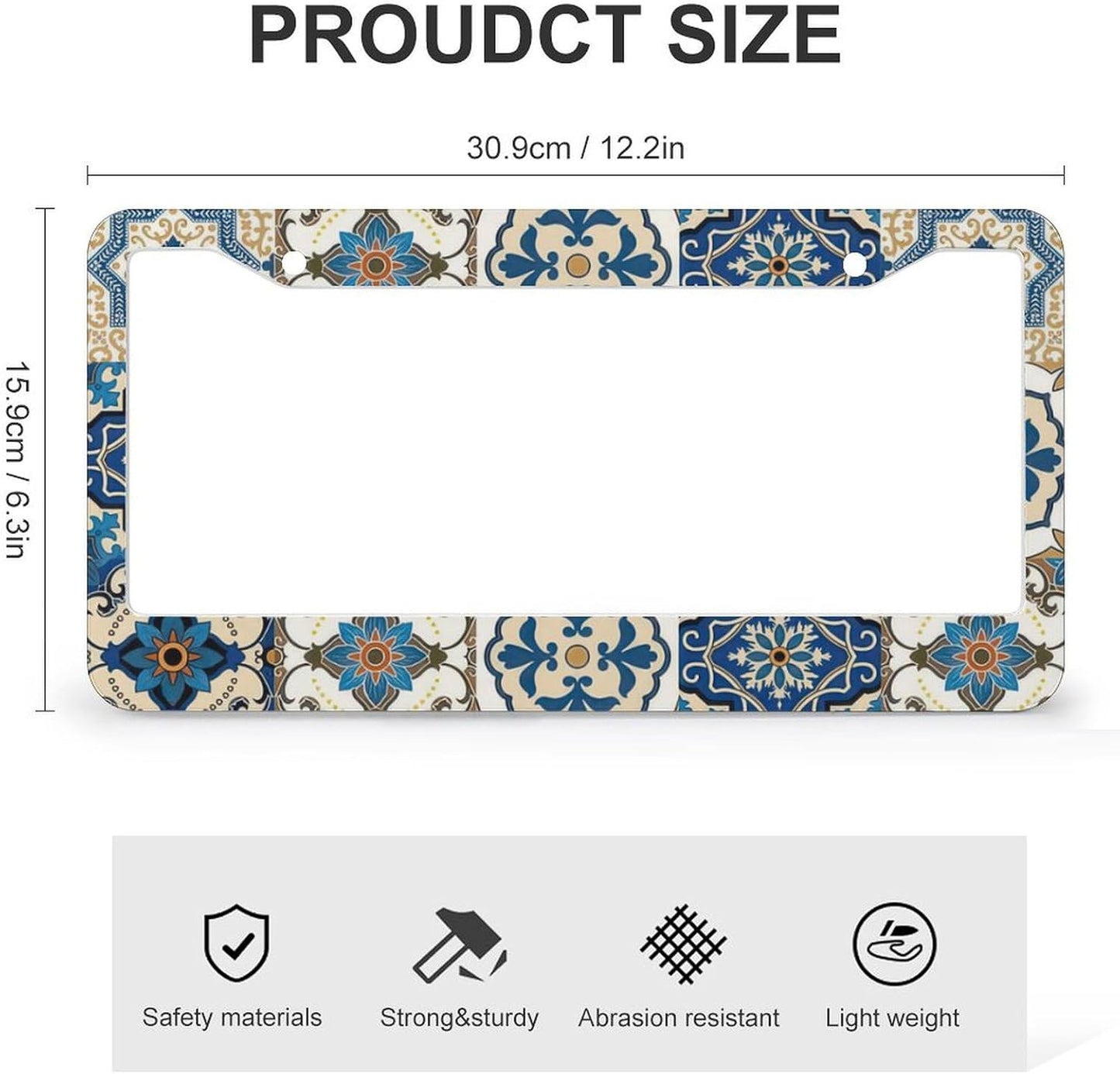 Boho Mexican Tile License Plate Frames - 2 Pcs Set 2 Holes Metal Aluminum Auto Car Accessories Decoration License Plate Frame 12.2 x 6.3 inch for Women Men Gift