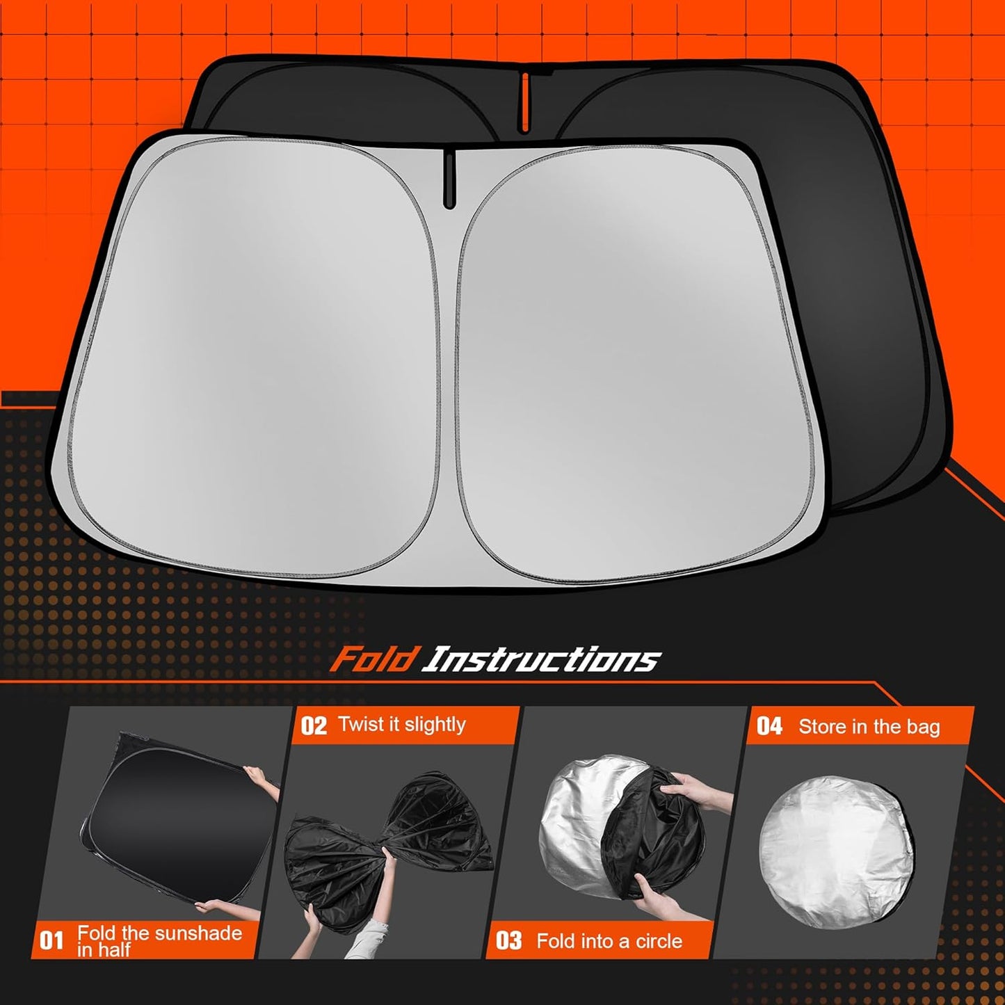 Custom Fit Windshield Sun Shade for H-yun-dai Ioniq 5 2022-2025 - Full Coverage, 210T Reflective Fabric, Double-Layer Design - Blocks 99% UV Rays, Keeps Car Cool, Easy to Install and Store