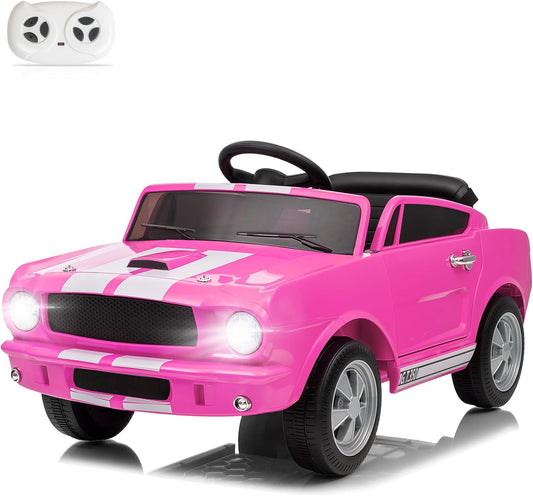 Winado 12V Licensed Shelby Electric Car for Kids, Battery Powered Ride On Toy for Toddlers with Remote Control, Upgrade Panel, Bluetooth, Shock Absorbers, Safety Belt, 3 Speeds, LED Lights - Pink