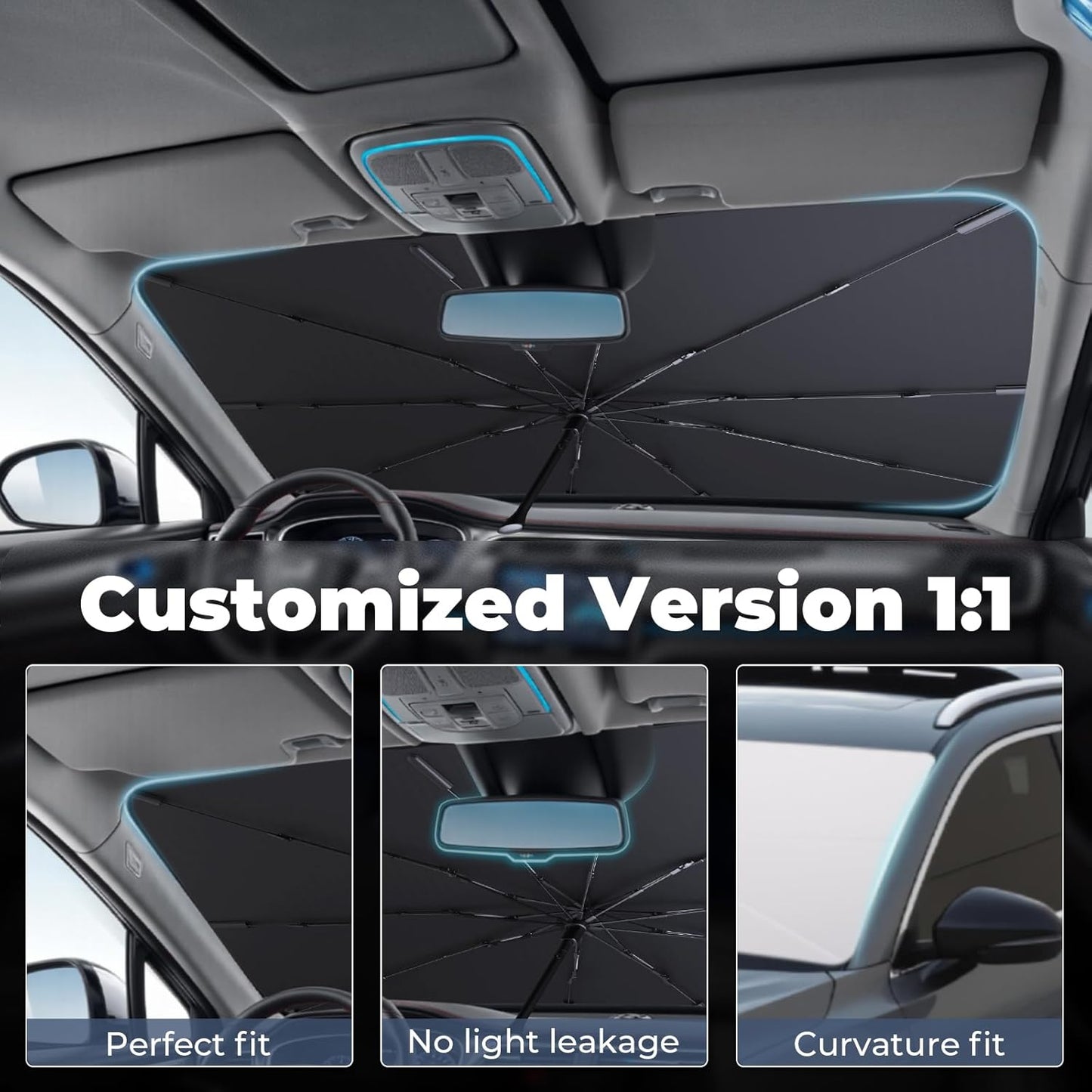 Windshield Sun Shade Umbrella for 2019-2023 Lincoln Nautilus Accessories: Custom Fit 210T Silver, Foldable Sunshade Front Window Sun Visor, Blocks UV Rays, Keeps Car Cool for Standard, Select, Reserve