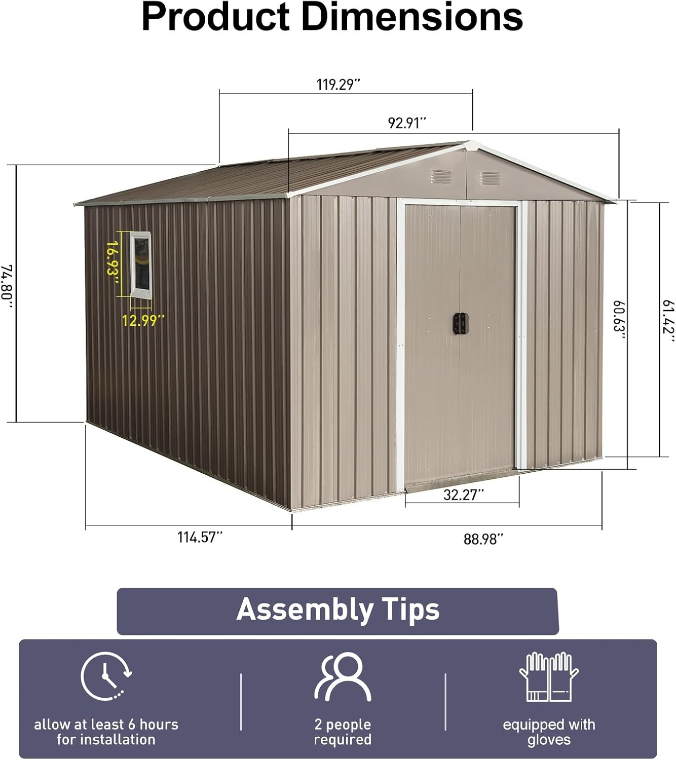 10×8FT Outdoor Metal Storage Shed Large Garden Sheds with Floor Base & Window,Sliding Doors and Padlock for Garden,Backyard,Lawn,Easy to Assemble,Grey