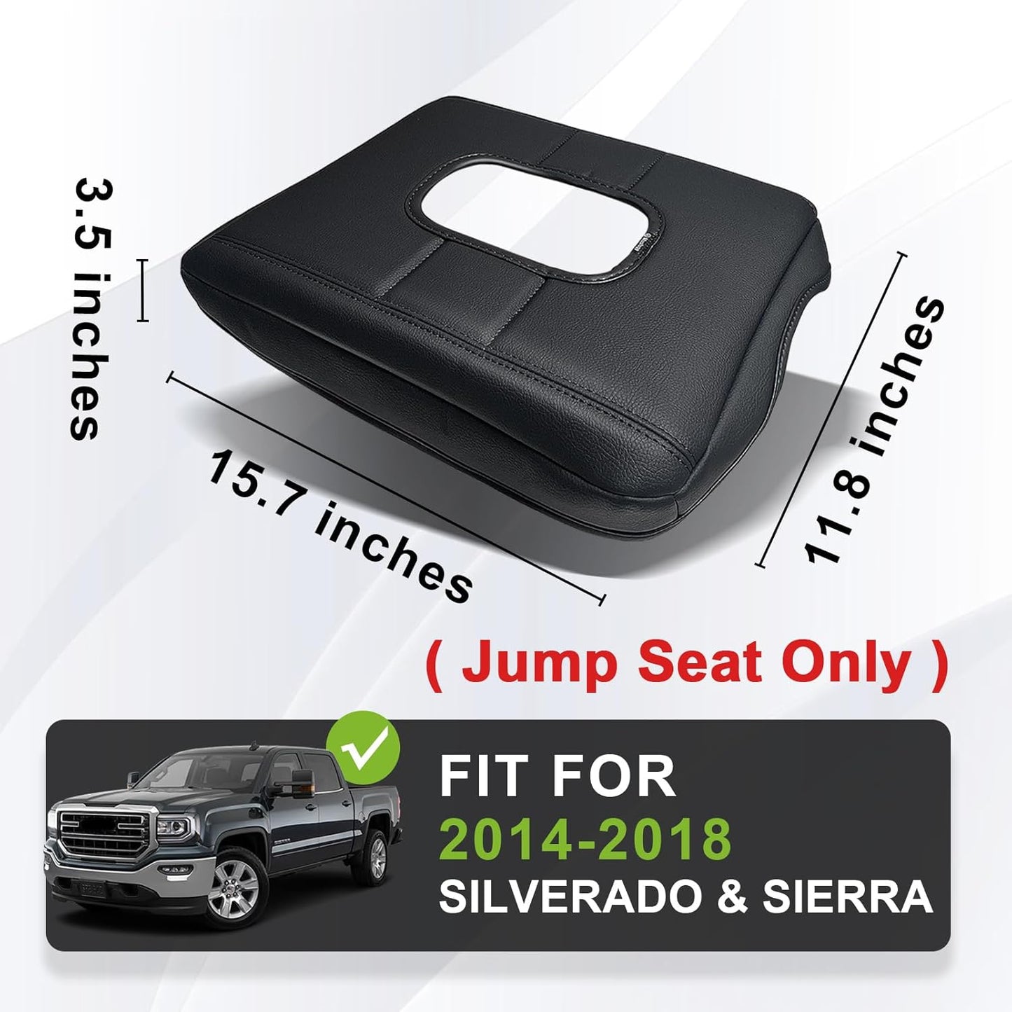 Muslogy Center Console Armrest Cover Compatible with Chevy Silverado & GMC Sierra 2014-2018 Comfort Armrest Pad Arm Rest Cushion Vegan Leather Protector Regular Thick(Jump Seat ONLY)