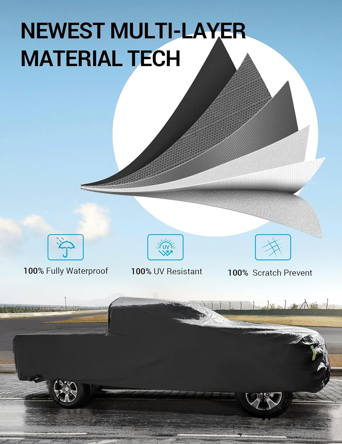 Proadsy 2025 Upgrade Car Cover Custom Fit for 2024 2025 Ford Ranger 5'Box, Waterproof All Weather for Automobiles, Full Exterior Cover Rain Snow Sun Protector Indoor Outdoor Car Cover