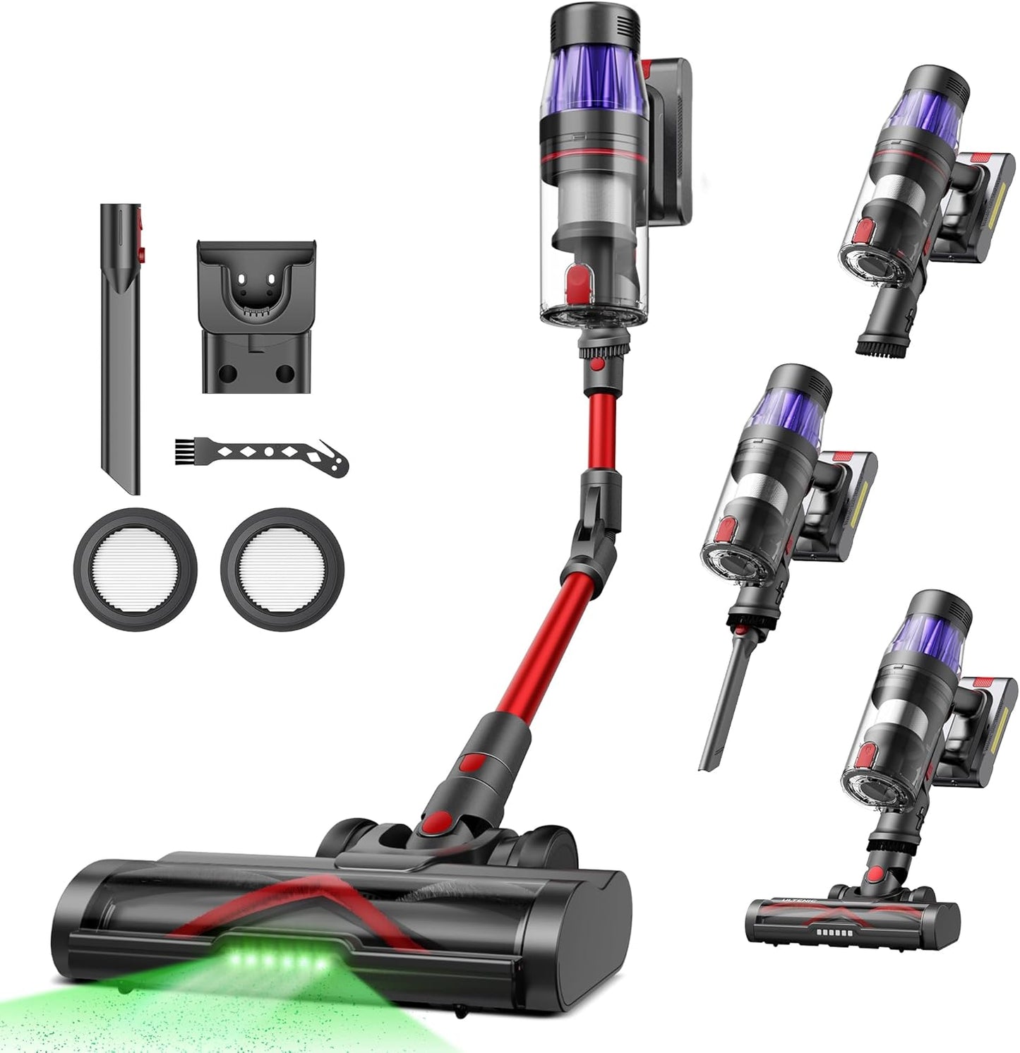 Ultenic Cordless Vacuum Cleaner, 550W/50Kpa, 60Mins Runtime, 180°Bendable Wand, Anti-Tangle Brush, Stick Vacuum Cordless with Charging Dock, Handheld Vacuum for Pet Hair/Carpet/Floor/Car, U16 Flex