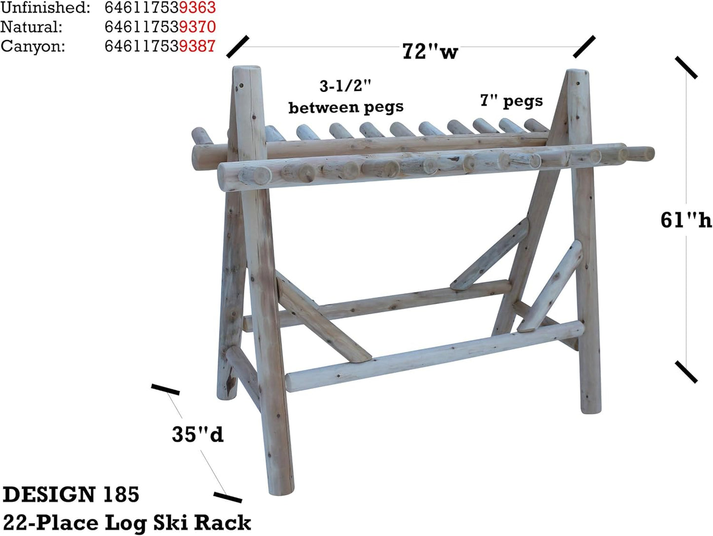 22-Place Freestanding Ski Log Racks, Pole Ski Holders, Garage Racks for Organization, Pole Stands, Snowboard Rack Garage, Snow Skis Sports Storage - Unfinished