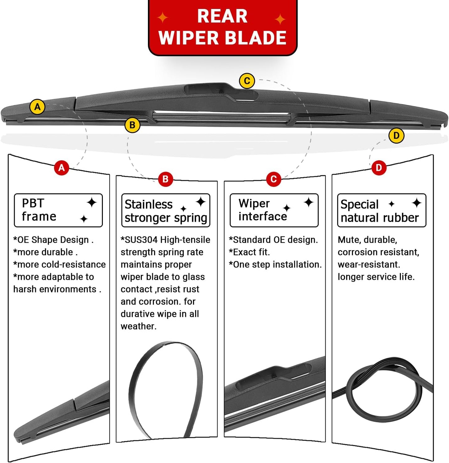 Windshield Wiper Blades Replacement for 2007-2014 Ford Edge Original Factory Quality Front Rear Wipers Blade Set for My Car - 26" 20" 14" (Pack of 3)
