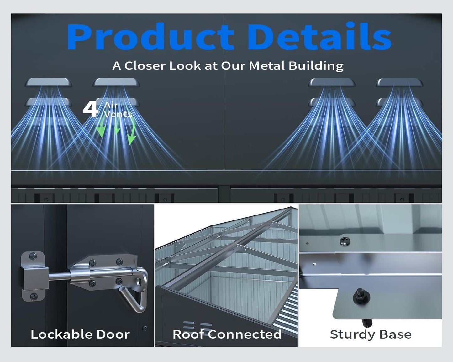 20 x 13 FT Outdoor Storage Shed, Metal Garage Shed with 2 Lockable Doors, Large Metal Building with 4 Air Vents, Galvanized Steel Prefab Storage House for Car, Truck, Bike, Tool, Dark Gray (Upgrade)