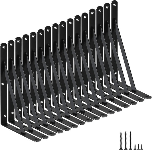 16 Pack L11 x H 8" Black Heavy Duty Shelf Brackets with Screws Metal Shelf Brackets Shelf Support Angle Brackets for Shelves L Brackets Heavy Duty Floating Shelf