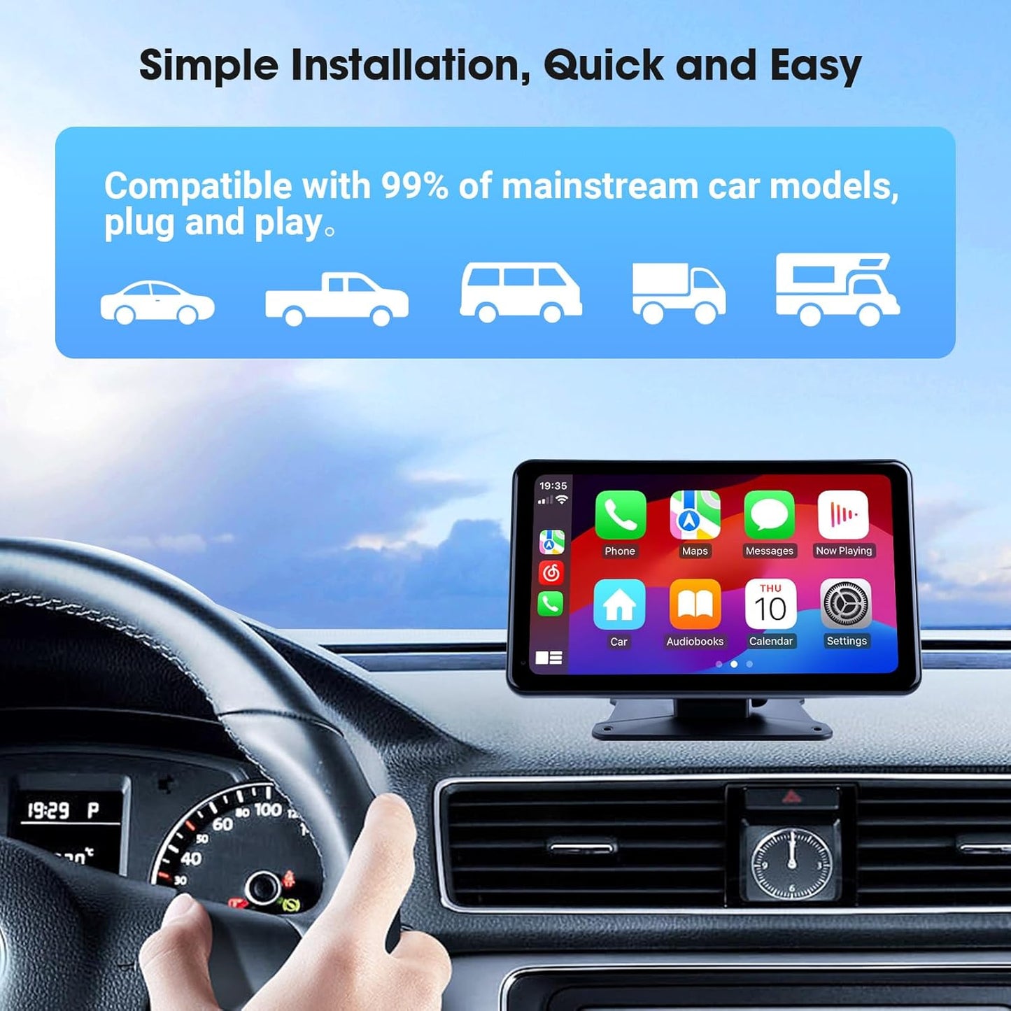 7" Portable Wireless CarPlay & Android Auto Car Stereo with Backup Camera, 7" HD Touch Screen, GPS, Voice Control, Plug & Play for Older Cars - Universal Fit