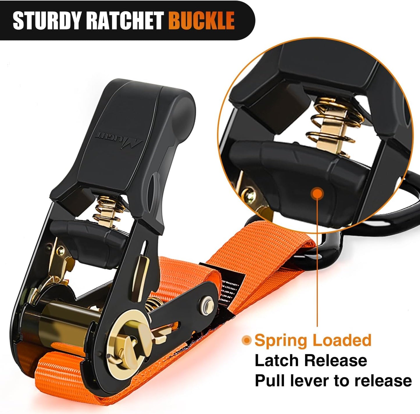 Nilight Ratchet Tie Down Straps 4500Lbs Max Break Strength 1”×15’ Heavy Duty Motorcycle Straps with S Hooks Rubber Handle and 1” ×12’ Soft Loop for UTV Motorcycle Moving Securing Cargo (Orange 4 Pack)