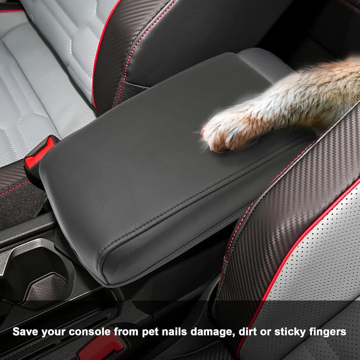 SXCY for 2024 VW Tiguan Armrest Cover for Volkswagen Tiguan 2024 Accessories 2018-2022 2023 2024 Tiguan Center Console Cover 2024 Tiguan Middle Console Cover (Black Leather Cover)