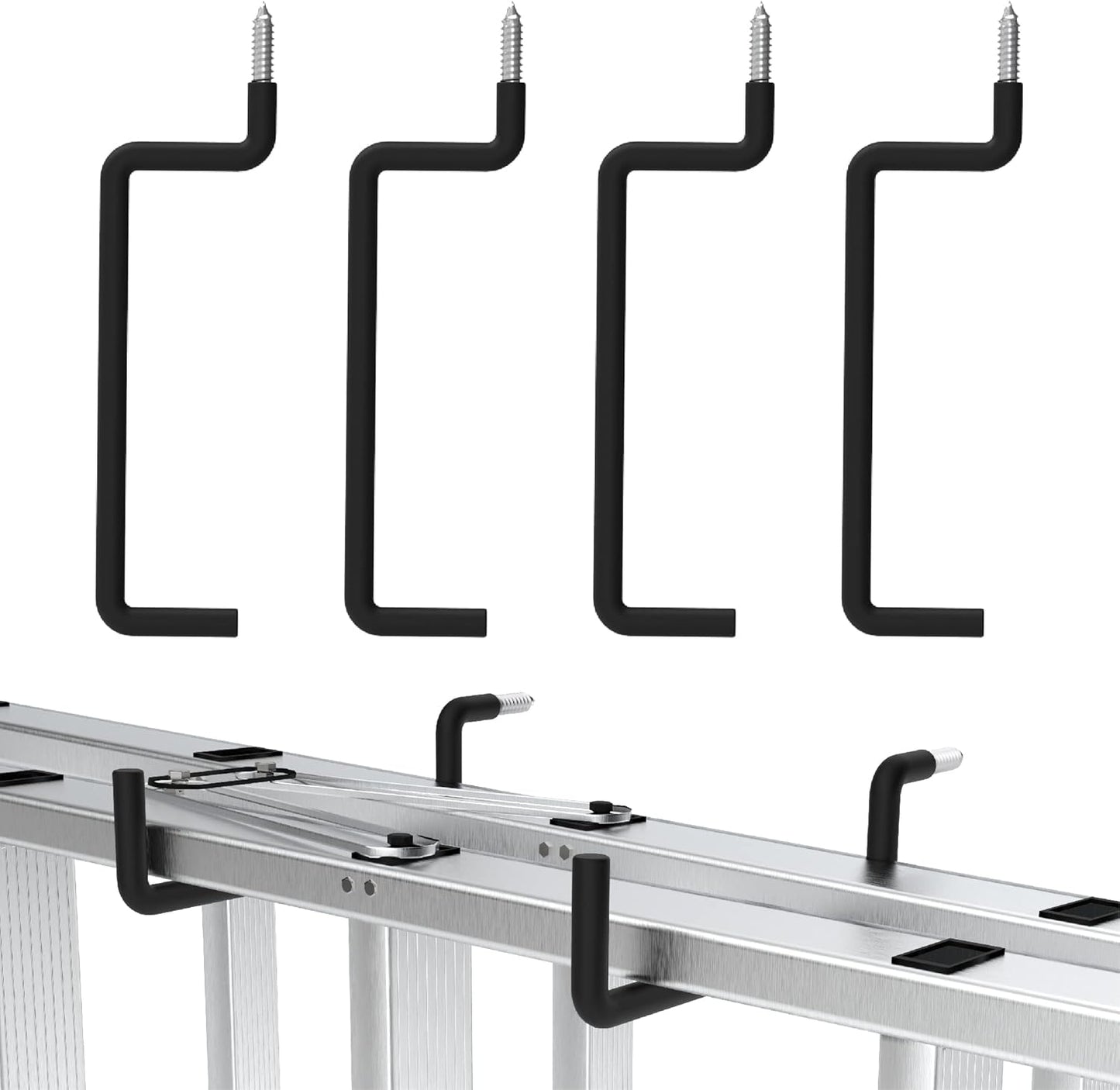 HUHOLE Ladder Hooks 4 Pack Wall Hangers - Ideal for Garage Storage: Ladder, Chair, Cord, Hose, Wheelbarrow