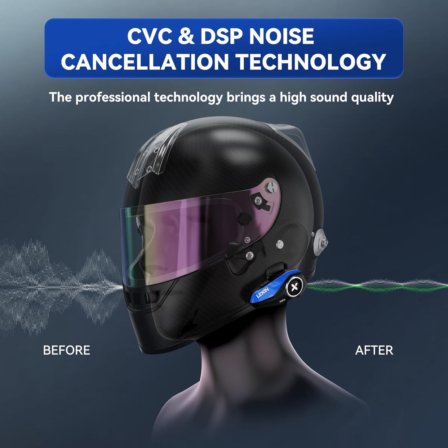 LEXIN G2P Motorcycle Helmet Bluetooth Headset, Group Intercom Communication System, FM Radio/ 6 Shells/Universal Pairing/Private Talk/Noise Cancellation, Fit for Snowmobile/ATV, 1 Pack