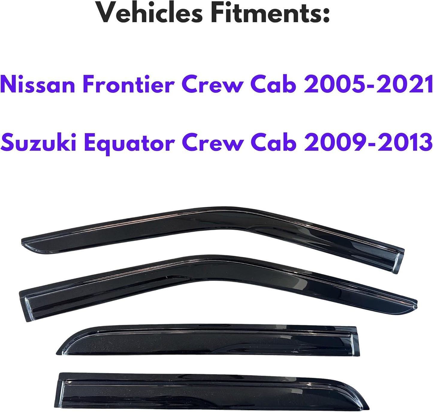 KPY Window Visor Compatible with Nissan Frontier Crew Cab 2005-2021 & Suzuki Equator Crew Cab 2009-2013, Rain Guard Side Vent Deflectors Tape-On, 2007 2008 2010 2011 2012 2014 2015 2016 2017 2018 2019