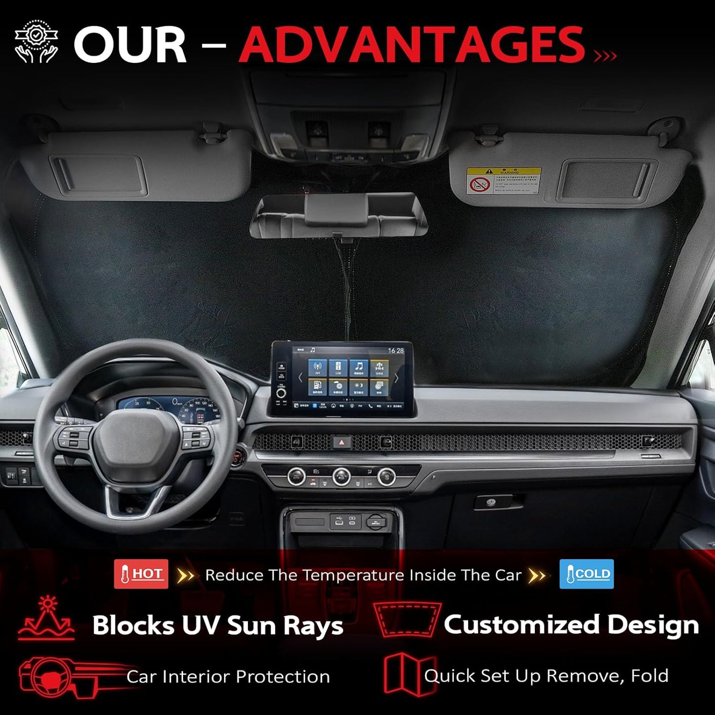 KAYZT Windshield Sun Shade for Honda CRV 2023-2025 2026 CR-V Foldable Sunshade SUV Front Window Custom Fit Accessories