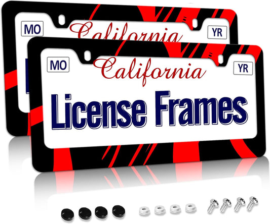 Stainless Steel Red Black License Plate Frame Red Metal License Plate Frame Car Tag Frame Holder Cover Front Rear Car License Plate Covers for Men Women 12.3" X 6.3"