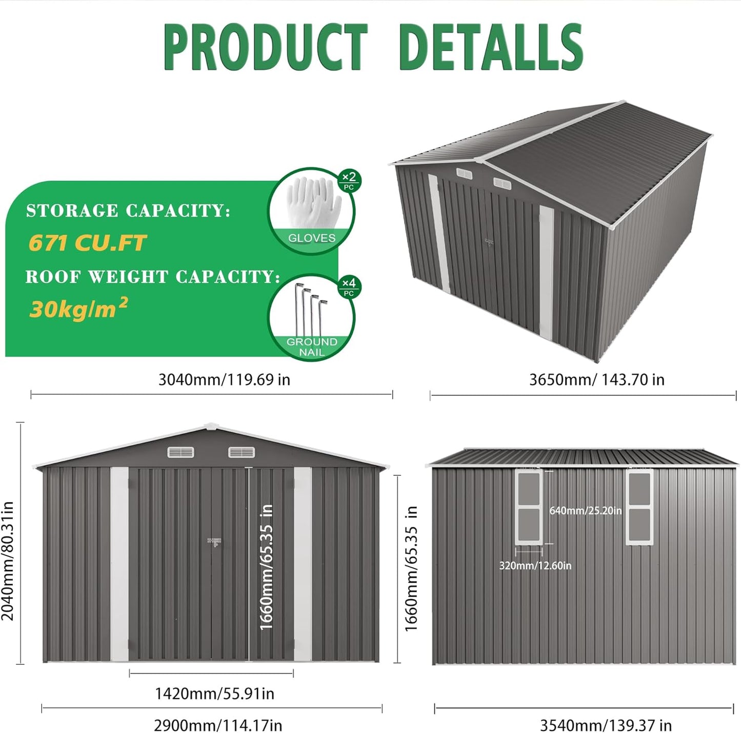 10x12 FT Outdoor Storage Shed with Windows, Metal Sheds & Outdoor Storage with Lockable Door and 4 Vents, Outside Storage Shed Waterproof for Backyard, Garden, Patio, Gray