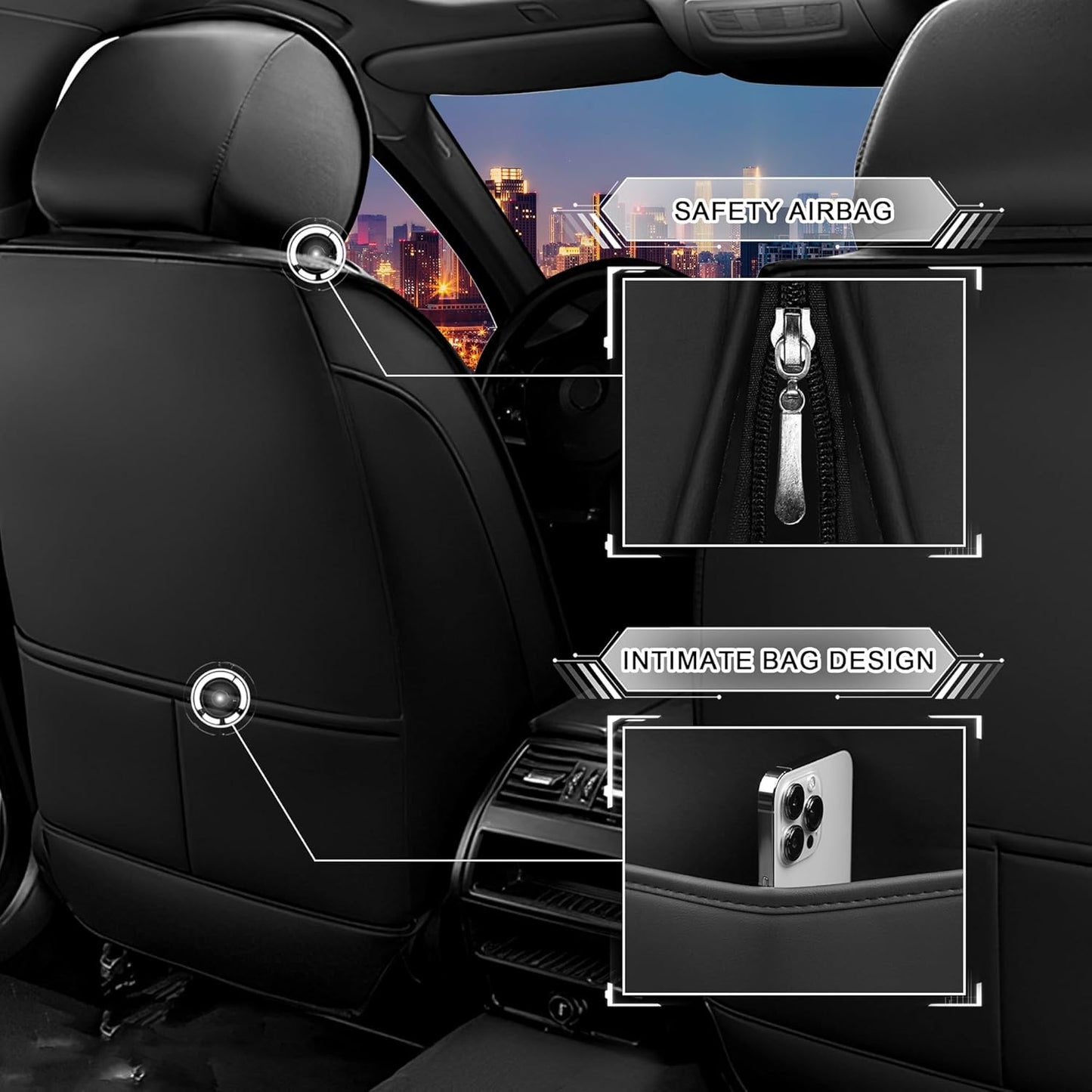 Car Seat Covers for Chrysler Pacifica 2004-2025, Stylish Sport Seat Cover, Premium Nappa Leather Car Seat Cover. Automobile Seat Covers Sets.(Luxury 2 Seats/Black White)