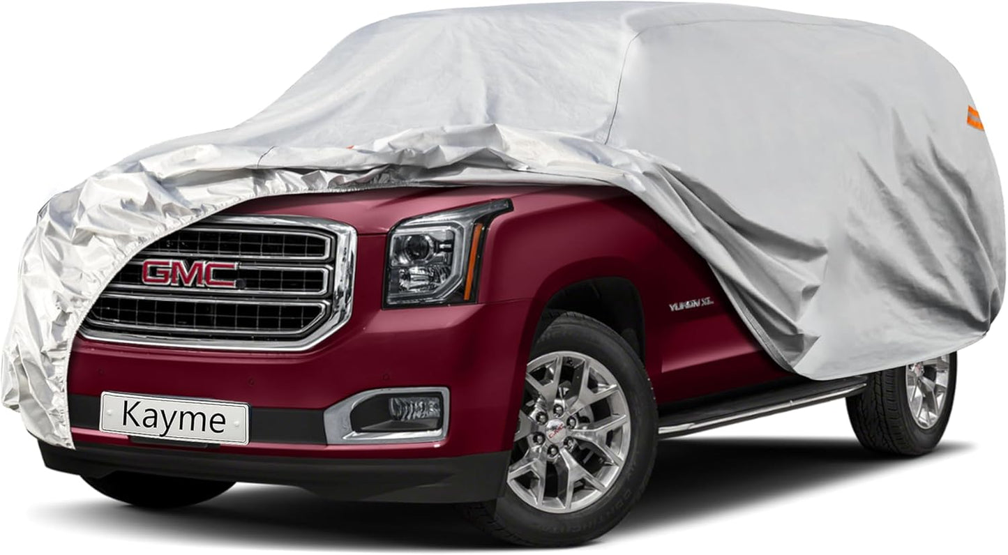 Kayme 6 Layers SUV Car Cover Custom Fit for GMC Yukon XL (2000-2025) Waterproof All Weather for Automobiles, Outdoor Full Cover Rain Sun UV Protection.Silver