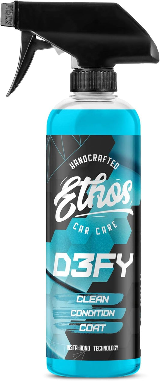 Ethos Defy - 3 in 1 Ceramic Coating - Waterless Car Wash Spray & Wax - Car Wax Rnseless Wash - Hydrophobic Top Coat - Polish & Polymer Paint Sealant Protection - with Insta-Bond Technology - 16OZ