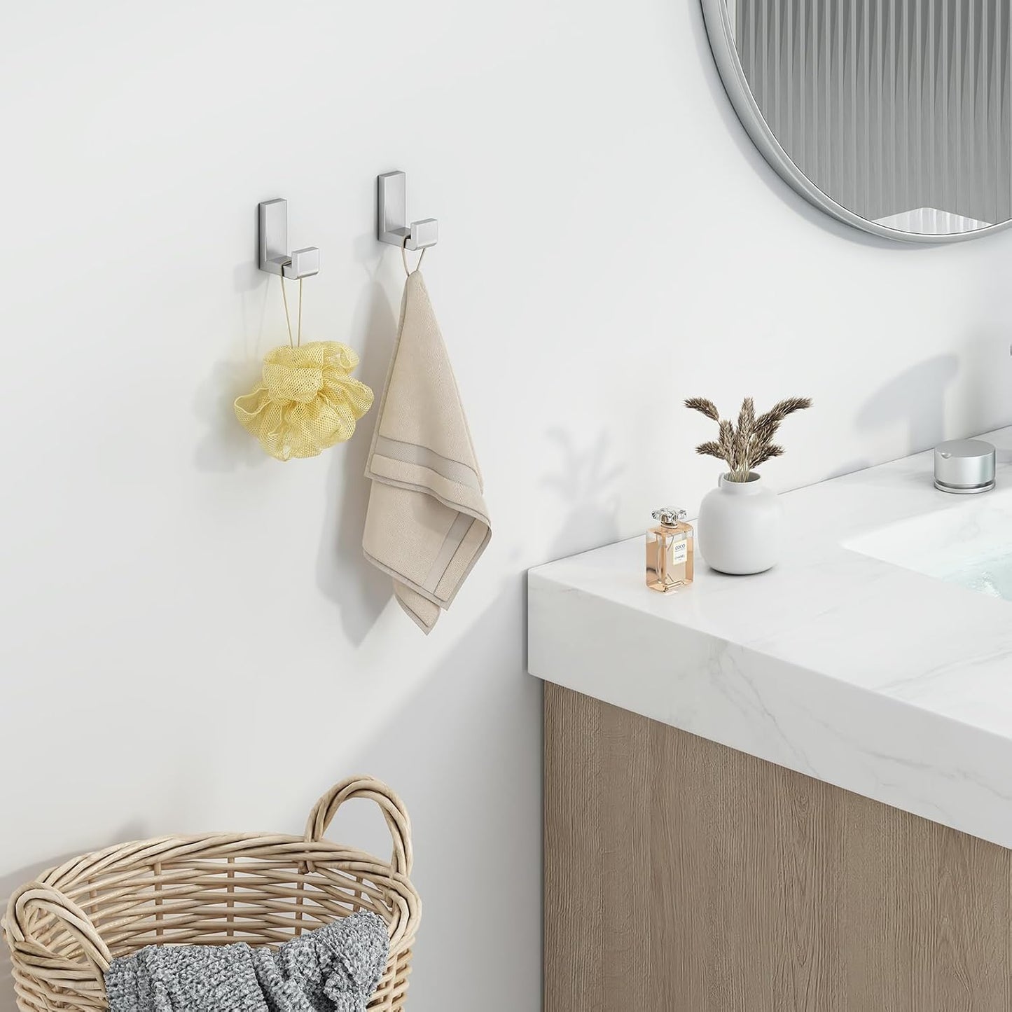 Angle Simple Towel Hooks for Bathroom, SUS 304 Stainless Steel Robe Coat Hooks for Wall, Brushed Nickel, 4 Pack