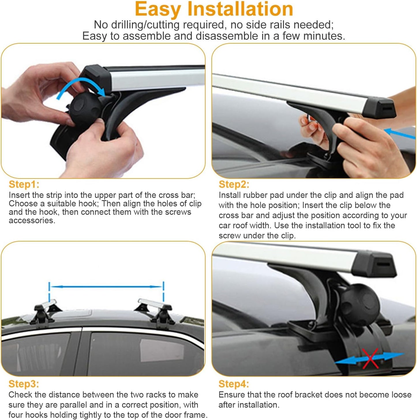 2Pcs Universal Roof Rack Cross Bars，47.24” Aluminum Cross Bars with 165LBS Capacity，Lightweight Car Roof Rack Cross Bars for Most Car Without Roof Side Rail for Bike Kayak Cargo Luggage
