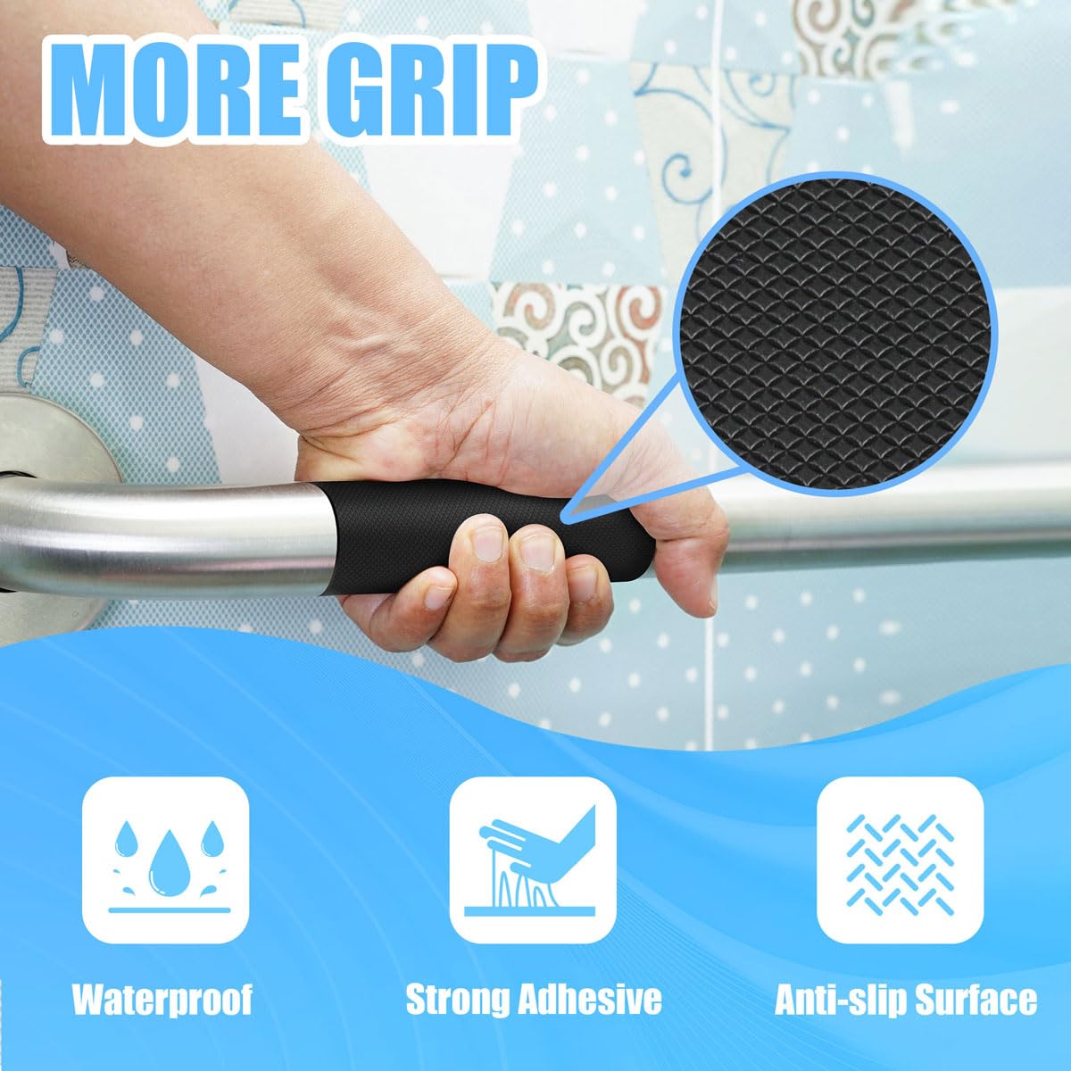 Rubber Grip Tape, Ultra-Thin Strong Adhesive Anti-Slip Waterproof Heat Resistant Wear-Resistant Cushion Pad, Making Handles or Contact Surfaces Safer, with Grip and Comfort (Black, 4In x 10Ft)